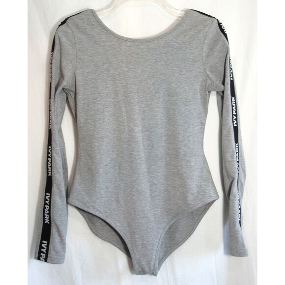 Ivy Park Beyonce Gray Logo Arm Tape Long Sleeve Pull On Bodysuit Size Small EUC - Picture 1 of 4
